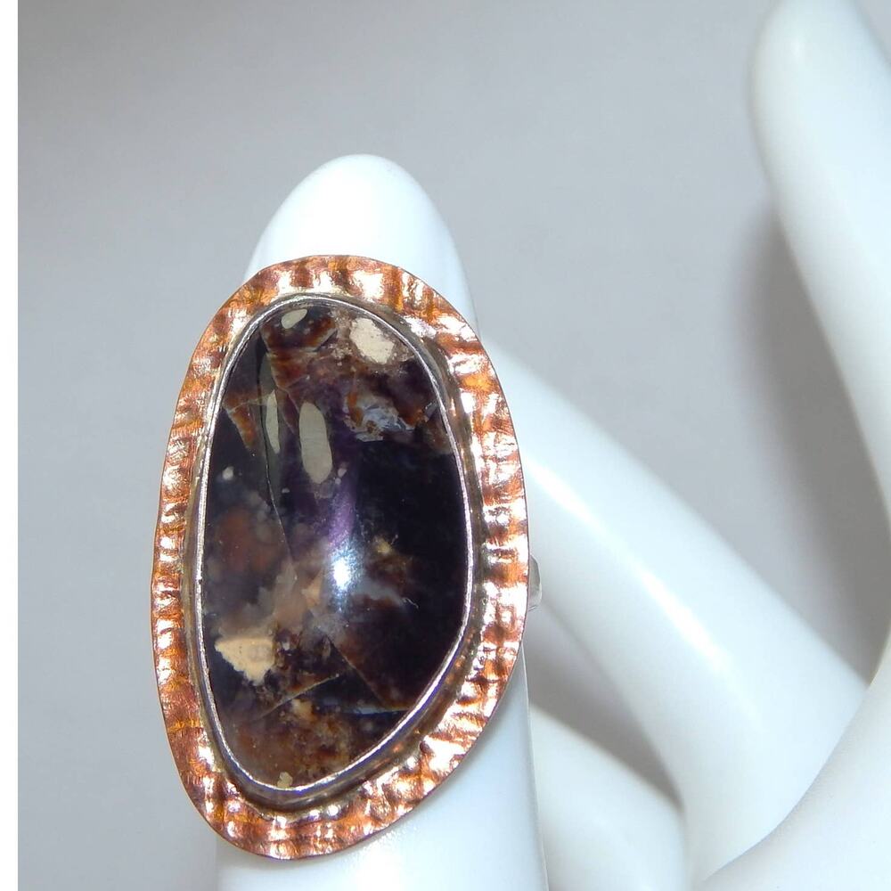 Rustic BoHo Silver & Copper Jasper Ring Size 6.75